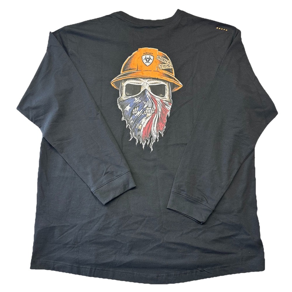 ARIAT Men‎ Long Sleeve Size XL Tee T Shirt Hardhead Rebar SKELETON USA